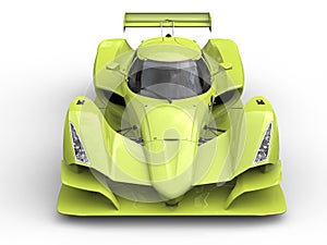 Mad green super sports racing car - top down front view
