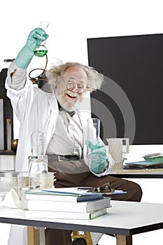 Mad scientist conducts chemistry experiment