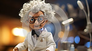 Mad Scientist Doll: A Close-up Photo Of A Toy Scientist With Glasses