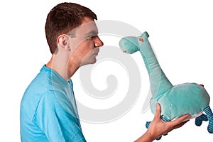 Mad stare at the blue teddy giraffe