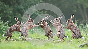 Mad wild hares boxing and fighting