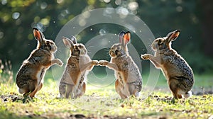 Mad wild hares boxing and fighting