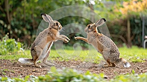 Mad wild hares boxing and fighting