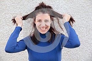 Mad woman pulling hair