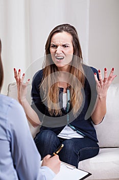 Mad woman during therapy
