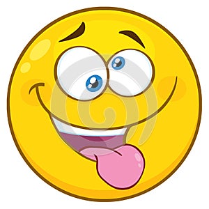 Mad Yellow Cartoon Smiley Face Character With Crazy Expression And Protruding Tongue