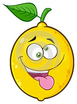 Mad Yellow Lemon Fruit Cartoon Emoji Face Character With Crazy Expression And Protruding Tongue