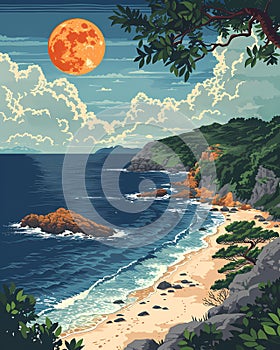 Madagascar Beach Painting, Africa, Tropical Landscape, Art, Trees, Rocks, Vibrant Colors