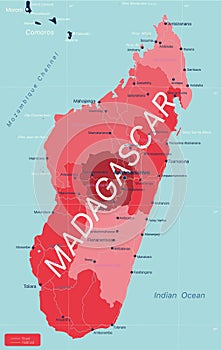 Madagascar country detailed editable map