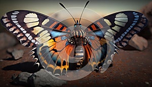 Madagascar sunset moth (Chrysiridia rhipheus), butterfly close-up with blurred background. AI generated