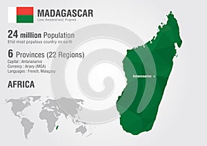 Madagascar world map with a pixel diamond texture.