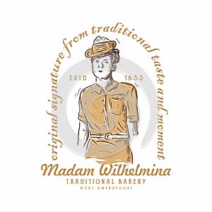 Madam wilhelmina, vector vintage illustration logo