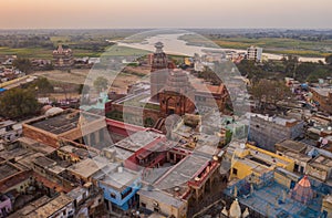 Madan Mohan temple in Vrindavan, India, aerial drone view