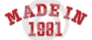 MADE IN 1981. Lettering of the year of birth or a special event for printing on clothing, logos, stickers, banners and stickers