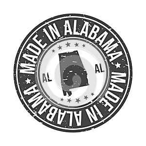 Made in Alabama USA Quality Original Stamp Design. Vector Art Tourism Souvenir Round Seal Badge.