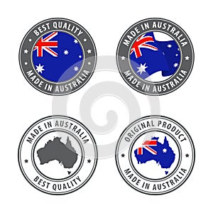 Made in Australia - set of labels, stamps, badges, with the Australian map and flag. Best quality. Original product.