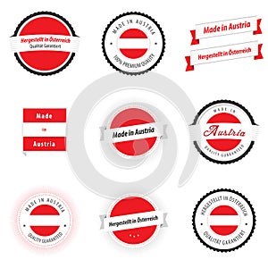 Made in Austria labels and badges