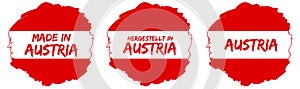 Made in Austria Tags. Eps10 Vector.