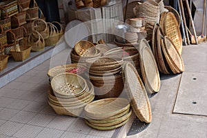 Made baskets shop.There are many kind of basket that are made of bamboo.Basket wicker is Thai handmade.it photo