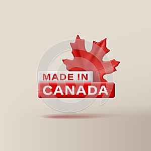 Made in Canada 3d label, with volume maple leaf in canadian flag coulors, red and white