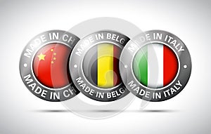 Made in china belgium italy flag metal icon set