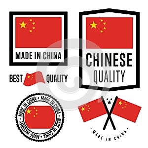 Made in China label set. Vector national flag