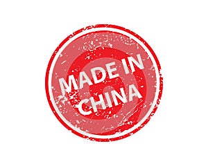 Made in China stamp vector texture. Rubber cliche imprint. Web or print design element for sign, sticker, label