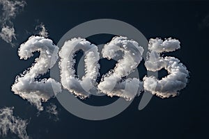 2025 made of clouds black background