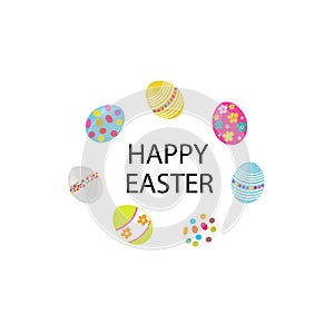 Made of colorful eggs. Happy Easter greeting card photo