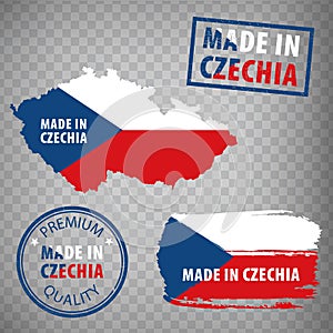 Made in Czechia rubber stamps icon isolated on transparent background. Manufactured or Produced in Czechia.  Map of  Czech Republi