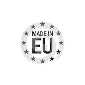 Made in EU black icon. Production symbol. Product created in European Union sign. Flat vector on white background
