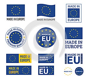 Made in Europe labels set, European Union product emblem