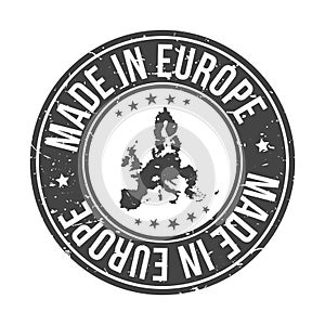 Made in Europe Map Quality Original Stamp. Design Vector Art Seal badge Illustration.