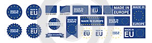 Made in Europe set flat icon for banner design. Isolated vector