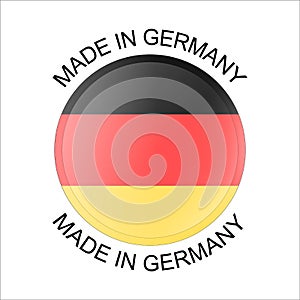 Made in Germany 3d button. Round label with German flag. High quality product mark. Glossy sticker. Round icon. Badge. Product of