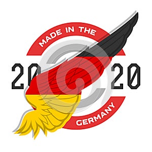 Made in the Germany. Badge with German flag colors. Vector.