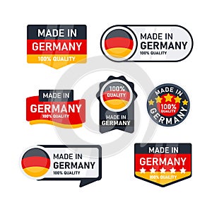 Made in Germany Sign set. Product Labels, stickers. German flag icon. Vector illustration