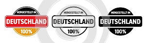 Made in Germany vector icon. Hergestellt in Deutschland, German made quality product label, 100 percent package logo