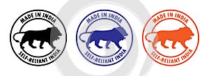 Made in India Self-Reliant India lion circle in black, blue and orange colour photo