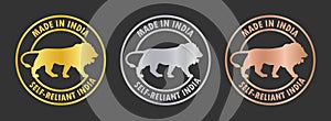 Made in India Self-Reliant India lion circle in gold, silver and bronze colour photo