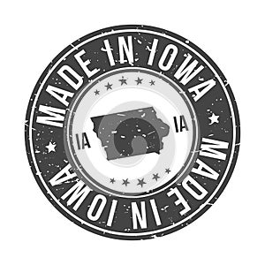 Made In Iowa State USA Map Quality Original Stamp. Design Vector Art Tourism Souvenir Round.