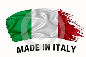 Made in Italy handwritten vintage ribbon flag, brush stroke, typography lettering logo label banner on white background