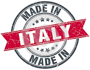 Made in Italy red round stamp