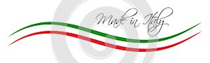 Made in Italy symbol, colored ribbon with the Italian colors