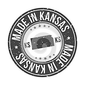 Made In Kansas Map State USA Quality Original Stamp Design Vector Art Tourism Souvenir Round.