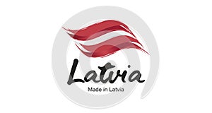 Made in Latvia handwritten flag ribbon typography lettering logo label banner