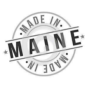 Made in Maine Map State USA Quality Original Stamp Design Vector Art Tourism Souvenir Round Seal Badge Illustration.