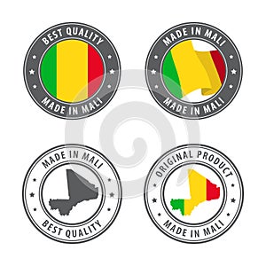 Made in Mali - set of labels, stamps, badges, with the Mali map and flag. Best quality. Original product.