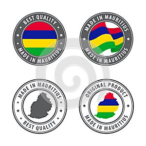 Made in Mauritius - set of labels, stamps, badges, with the Mauritius map and flag. Best quality. Original product.