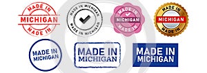 made in michigan square and circle stamp seal badge label sticker sign for product manufacture photo
